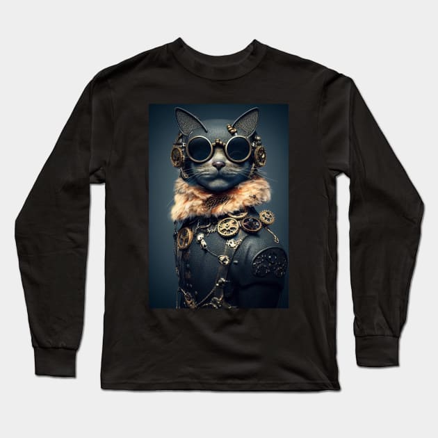 Steampunk cat Long Sleeve T-Shirt by ai1art